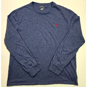Polo Ralph Lauren Men Long Sleeve Crew‎ Neck T Shirt Navy Blue Pony Logo Size L